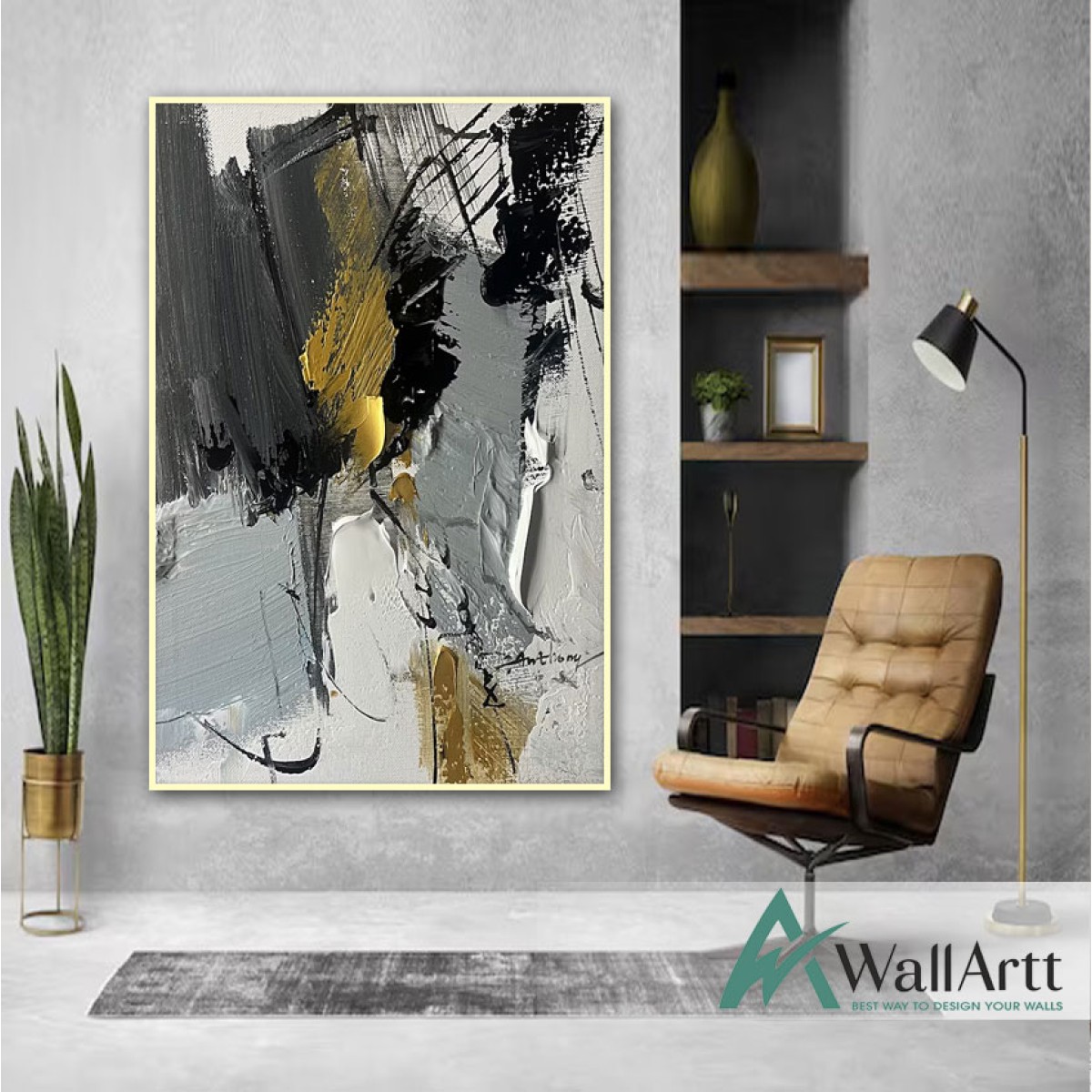 Black Beige Abstract 3d Heavy Textured Partial Oil Painting